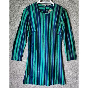 True Vintage 70s That Peggy Page Look L/S Sheath Dress Blue/Green Striped Size S